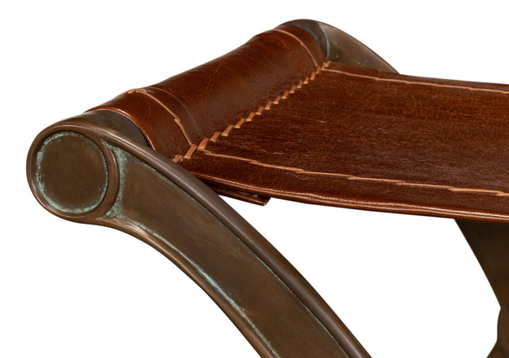 American Home Furniture | Sarreid - Campaign Leather Folding Stool