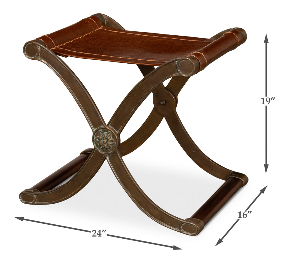 American Home Furniture | Sarreid - Campaign Leather Folding Stool