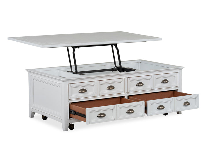 Heron Cove Chalk White Lift Top Storage Cocktail Table With Casters - T4400-50