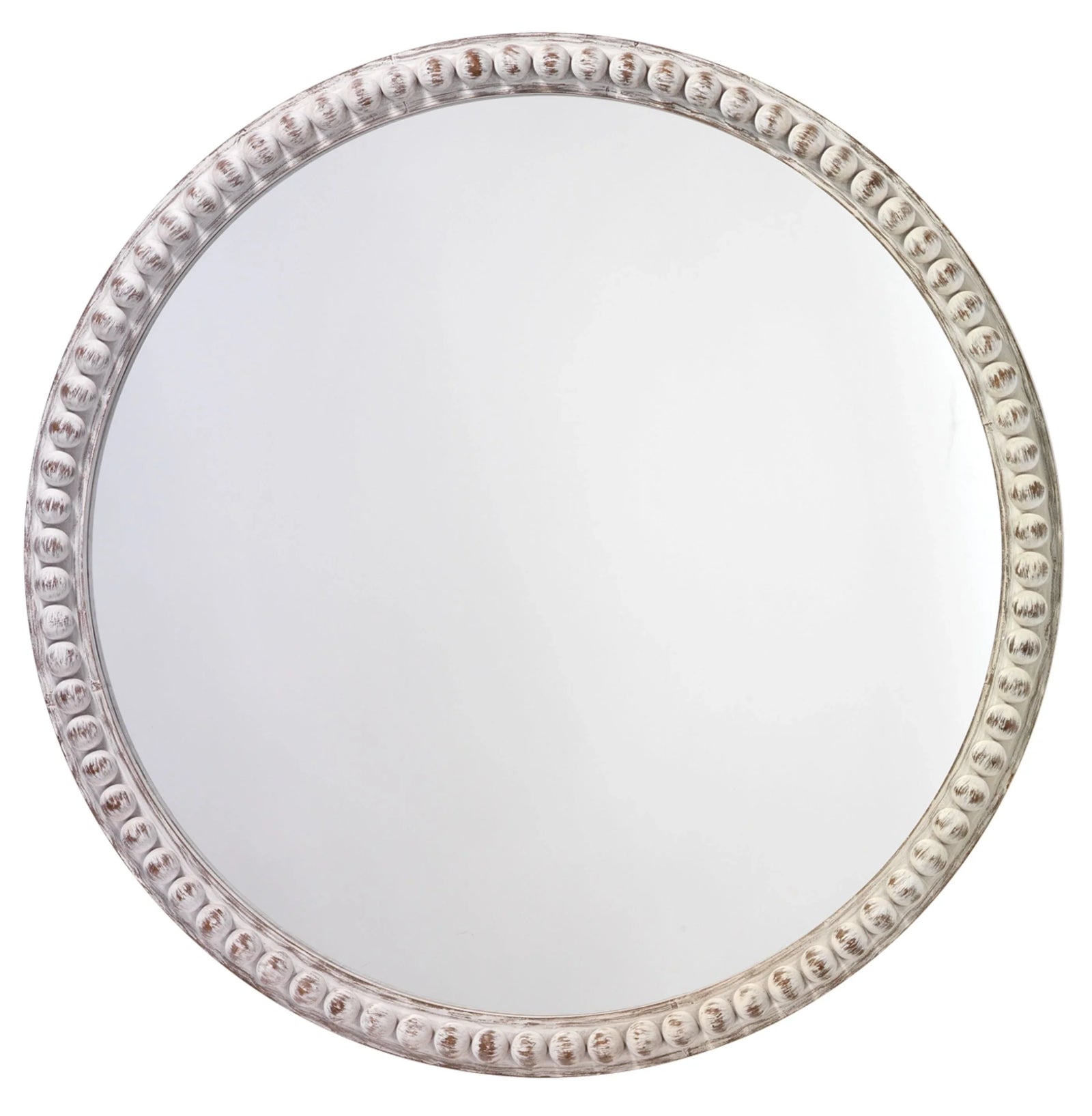 Jamie Young Audrey Beaded Wood Round Wall Mirror, White Washed WALL MIRRORS