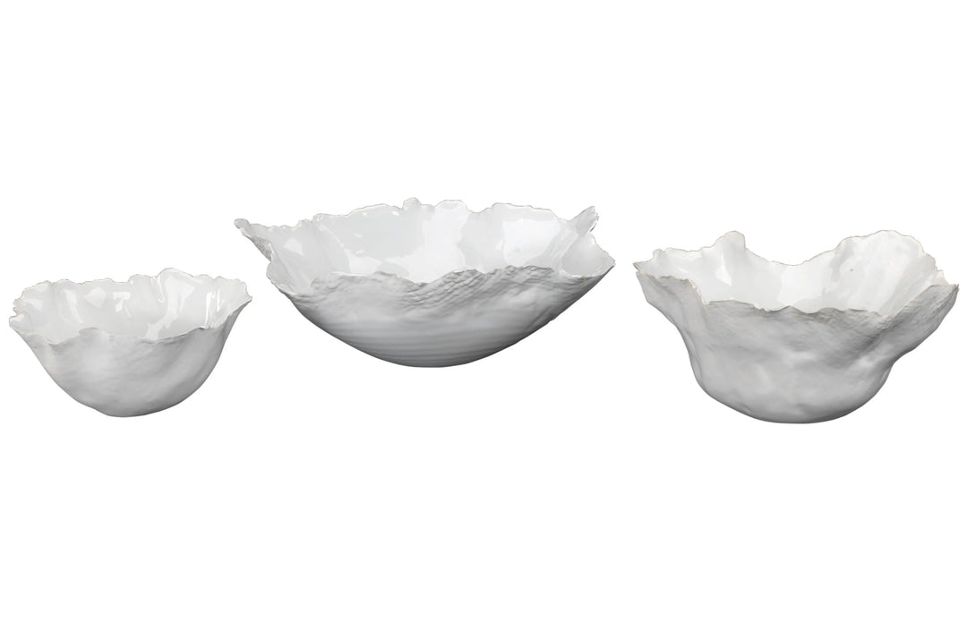 Fleur Ceramic Decorative Bowls (Set of 3), White - AmericanHomeFurniture