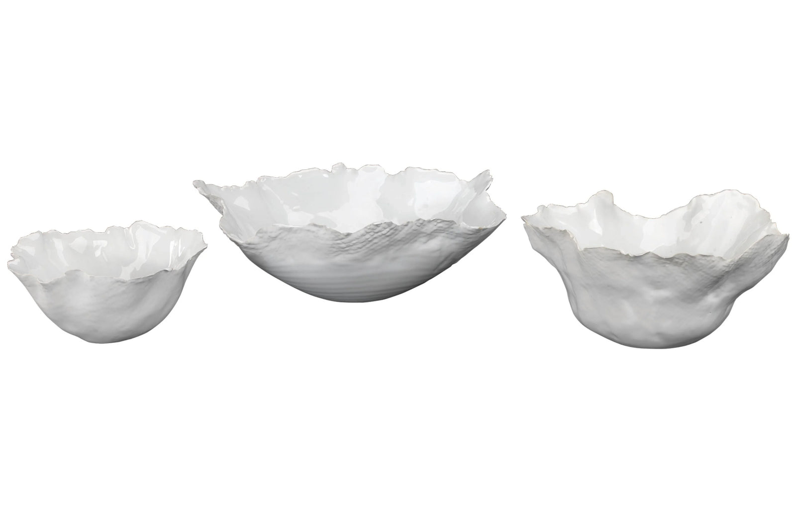 Jamie Young Fleur Ceramic Decorative Bowls (Set of 3), White DECORATIVE TRAYS, PLATES, + BOWLS