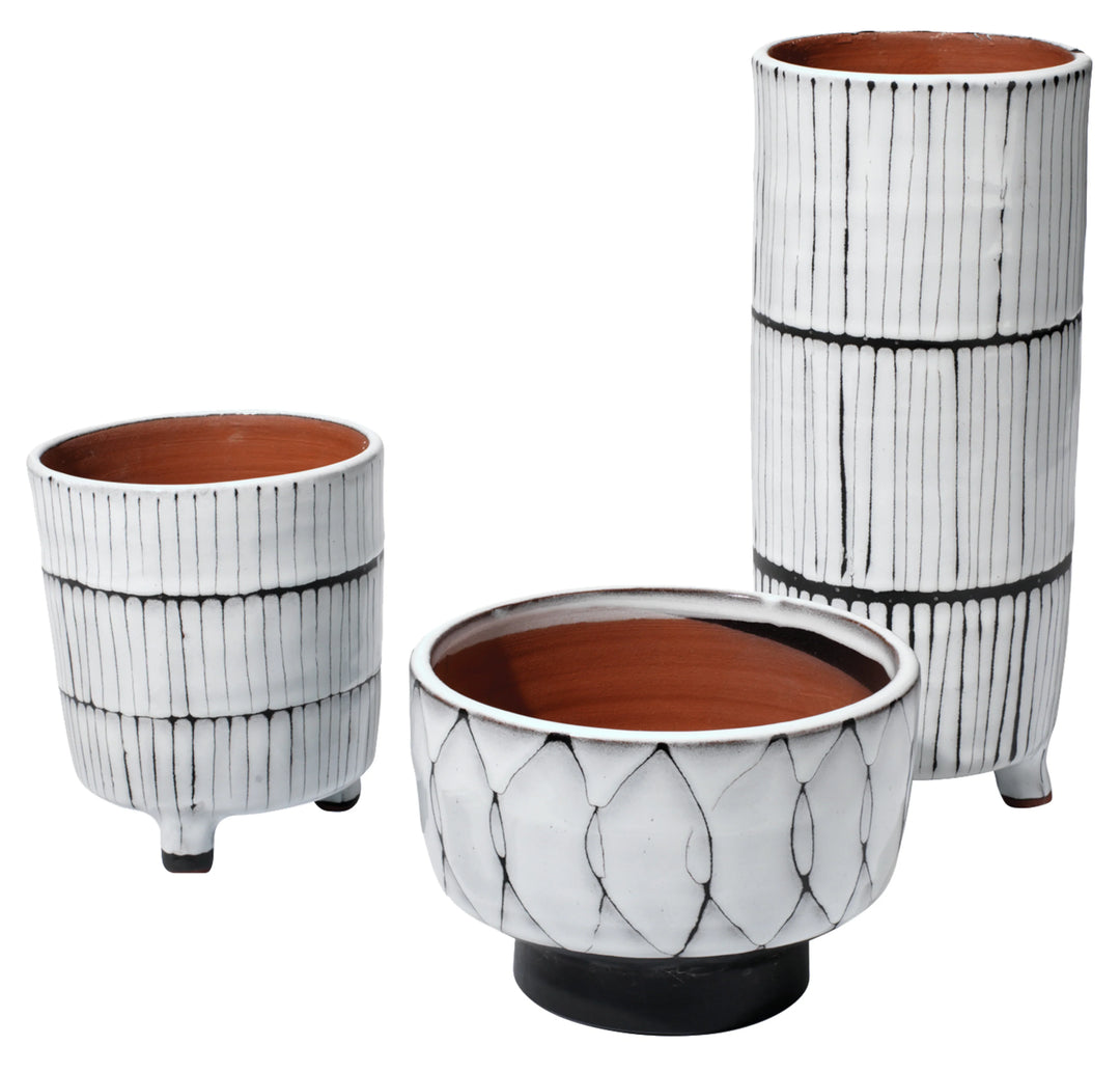 Striae Ceramic Decorative Vessels (Set of 3) - AmericanHomeFurniture