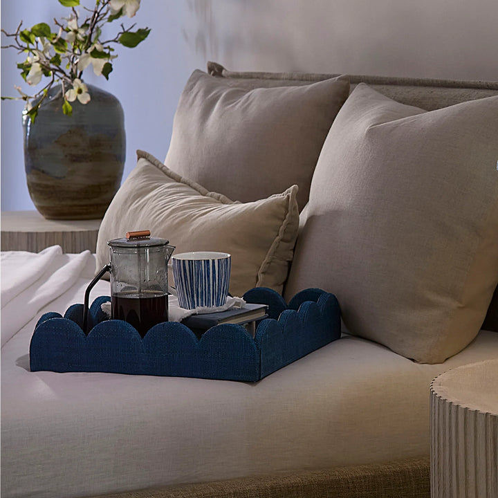 Wonderland Scalloped Small Decorative Raffia Tray - AmericanHomeFurniture