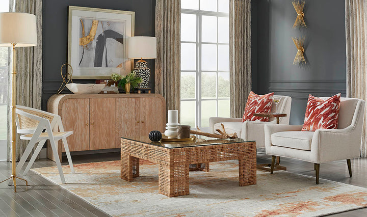 Wide Leg Rattan Coffee Table With Glass Top - CHARLIE