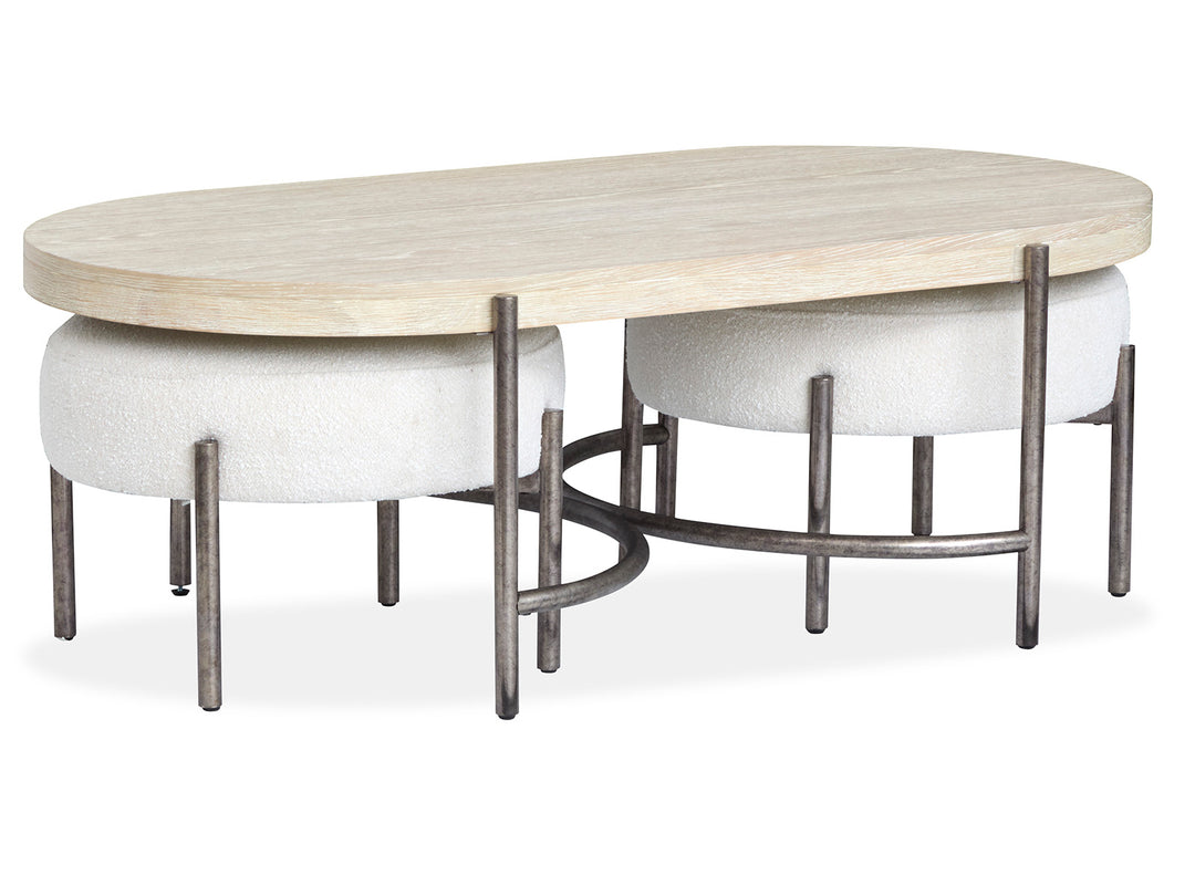 Jennings Edgecomb Grey And Weathered Antique Nickel Oval Cocktail Table With 2 Ottomans - T5927-47