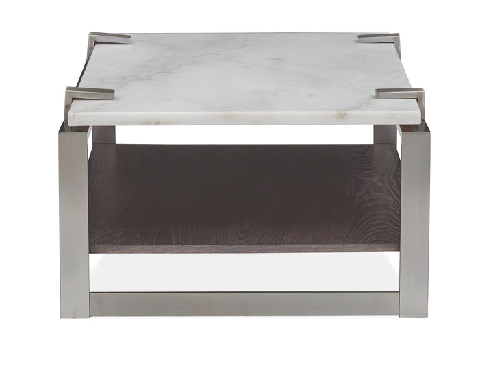Paradox Pearl White And Roasted Almond And Brushed Platinum Rectangular Cocktail Table - T4852-43