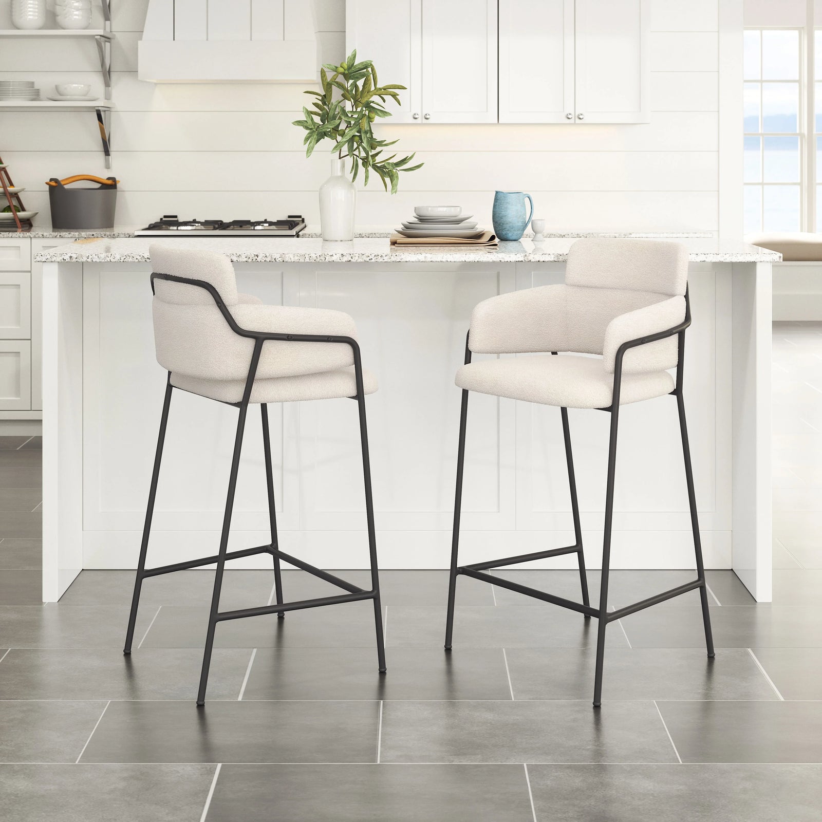 Zuo Marcel Counter Stool (Set of 2) Cream BAR STOOLS + COUNTER STOOLS
