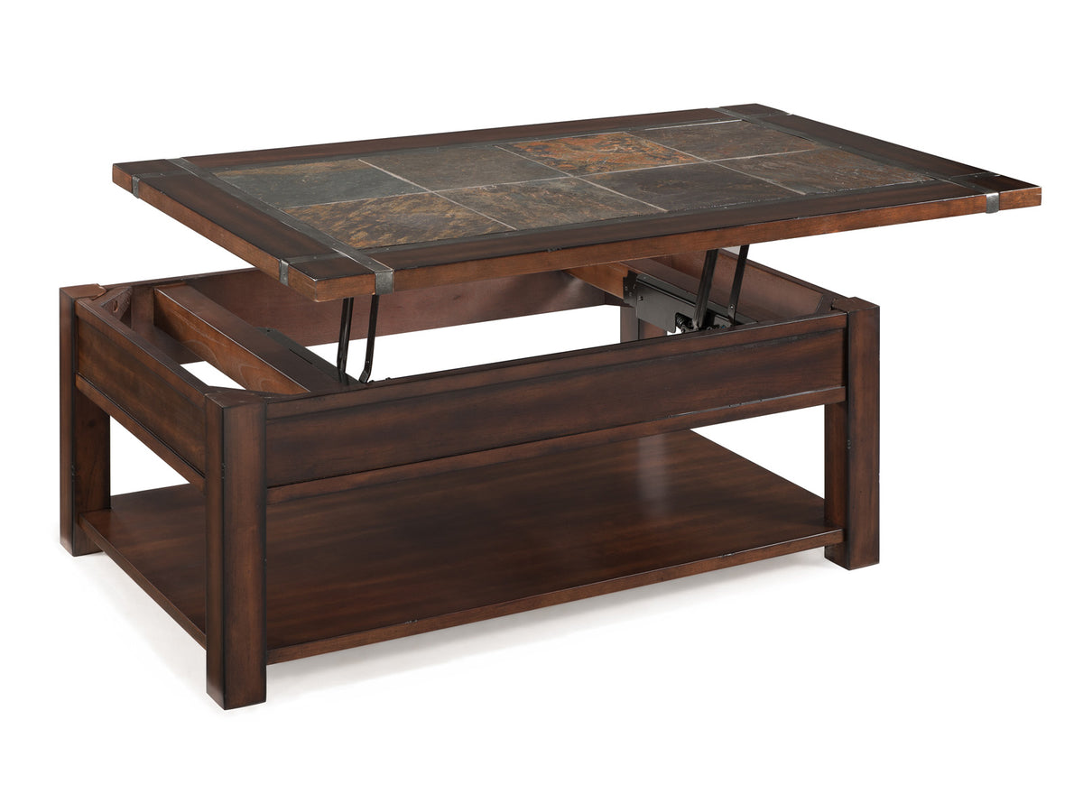 Roanoke Cherry And Slate Rectangular Lift Top Cocktail Table With Casters - T2615-50