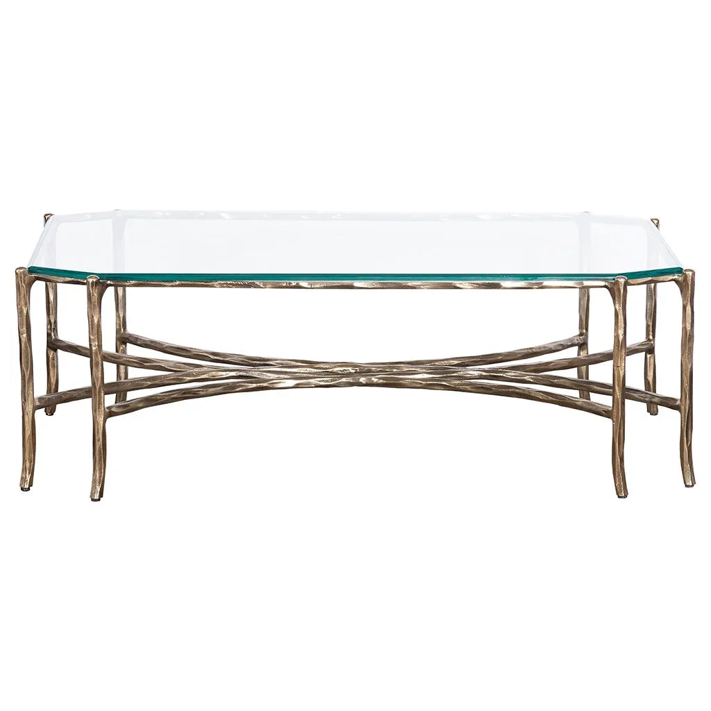 Faux-Bois Metal, Glass Top