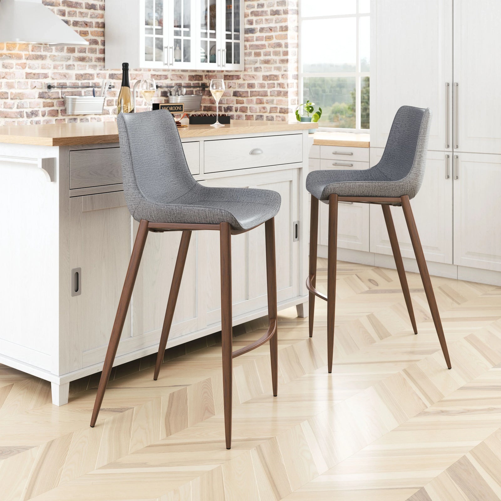 Zuo Magnus Barstool (Set of 2) Slate Gray & Walnut BAR STOOLS + COUNTER STOOLS