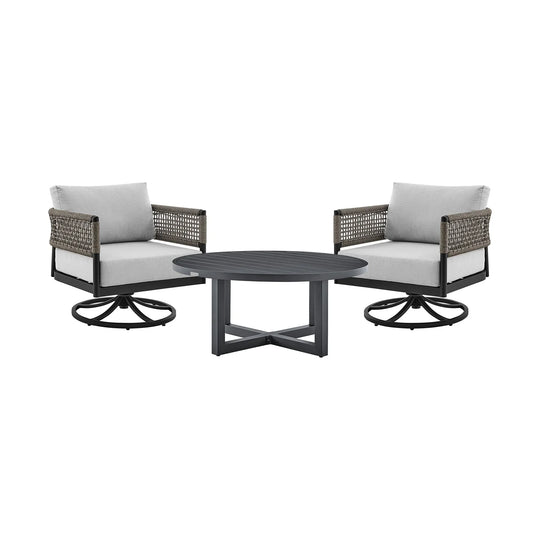 American Home Furniture Armen Living Alegria and Menorca 3 Piece Patio Outdoor Swivel Seating Set