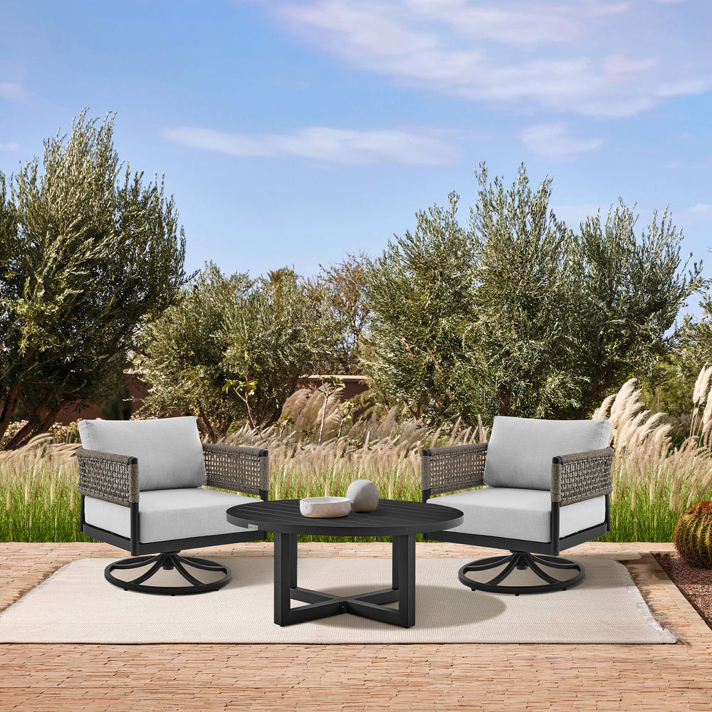 American Home Furniture Armen Living Alegria and Menorca 3 Piece Patio Outdoor Swivel Seating Set