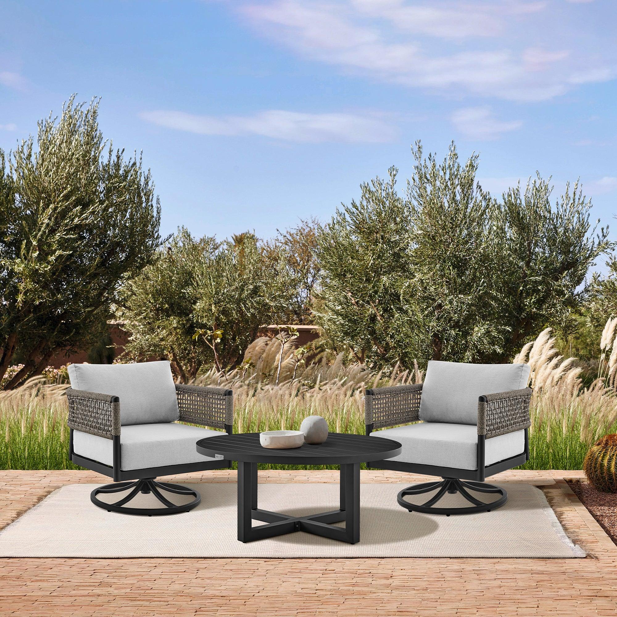Armen Living Felicia and Argiope Patio Swivel Seating Set - Thumbnail 3