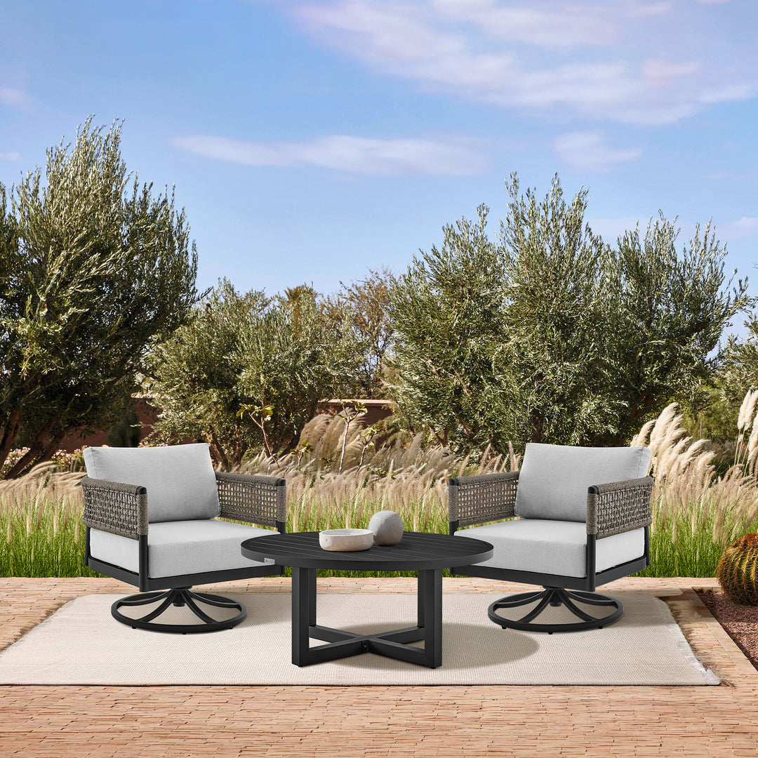 American Home Furniture Armen Living Felicia and Argiope 3 Piece Patio Outdoor Swivel Seating Set