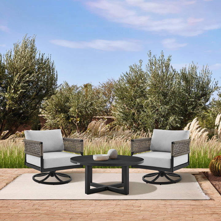 American Home Furniture Armen Living Felicia and Argiope 3 Piece Patio Outdoor Swivel Seating Set
