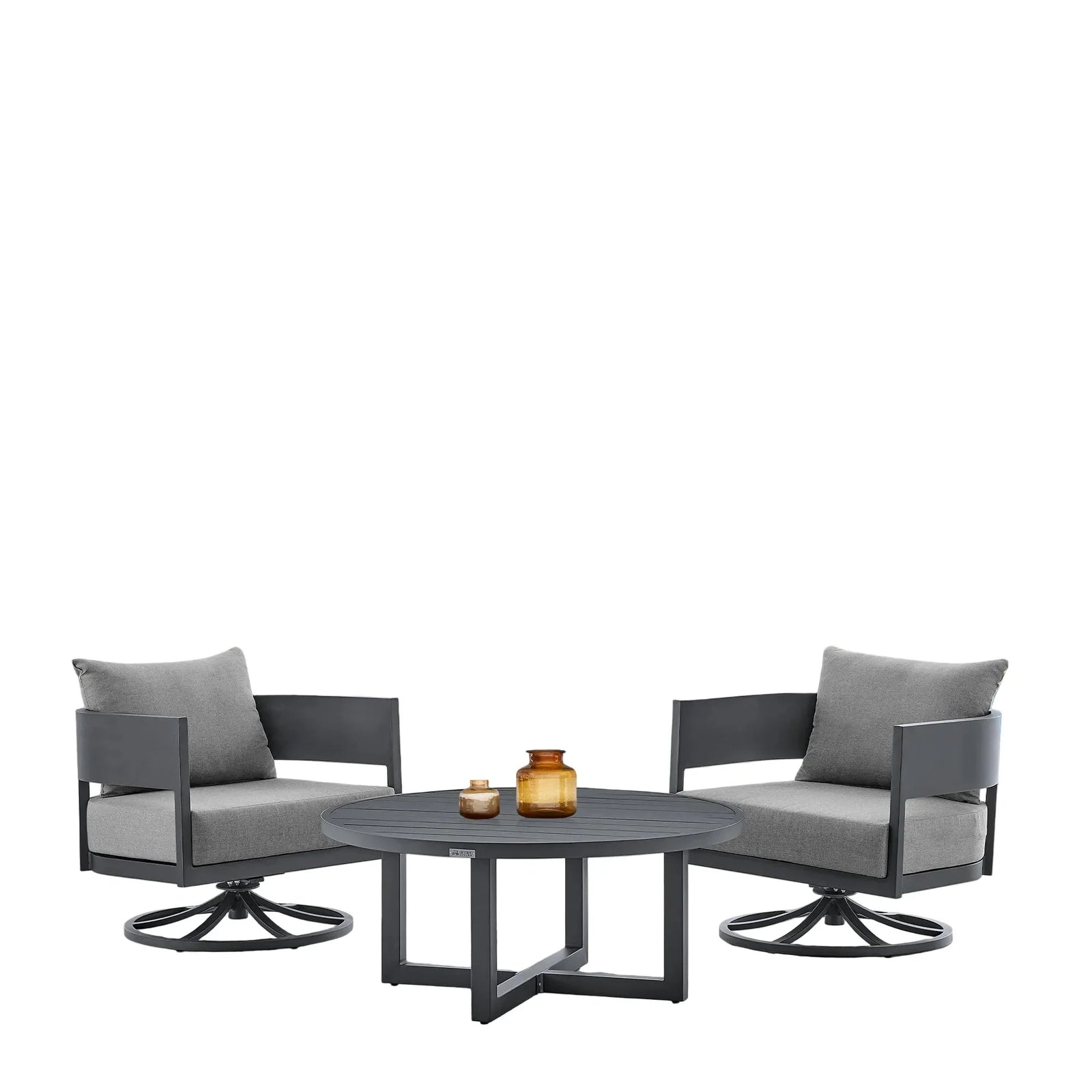 American Home Furniture Armen Living Argiope 3 Piece Patio Outdoor Swivel Seating Set