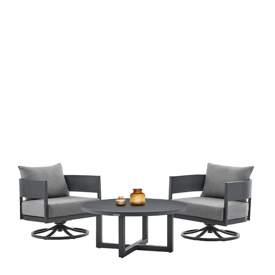 American Home Furniture Armen Living Argiope 3 Piece Patio Outdoor Swivel Seating Set