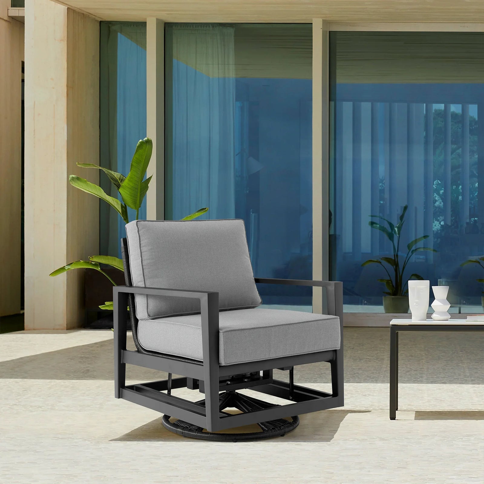 American Home Furniture Armen Living Grand Outdoor Swivel Chair