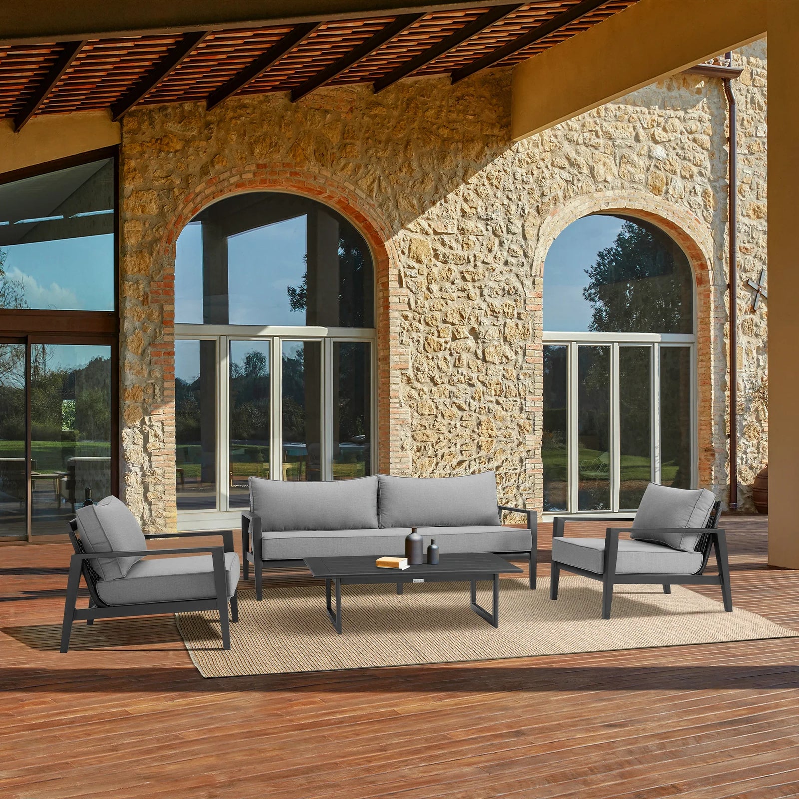 American Home Furniture Armen Living Grand 4 Piece Outdoor Seating Set