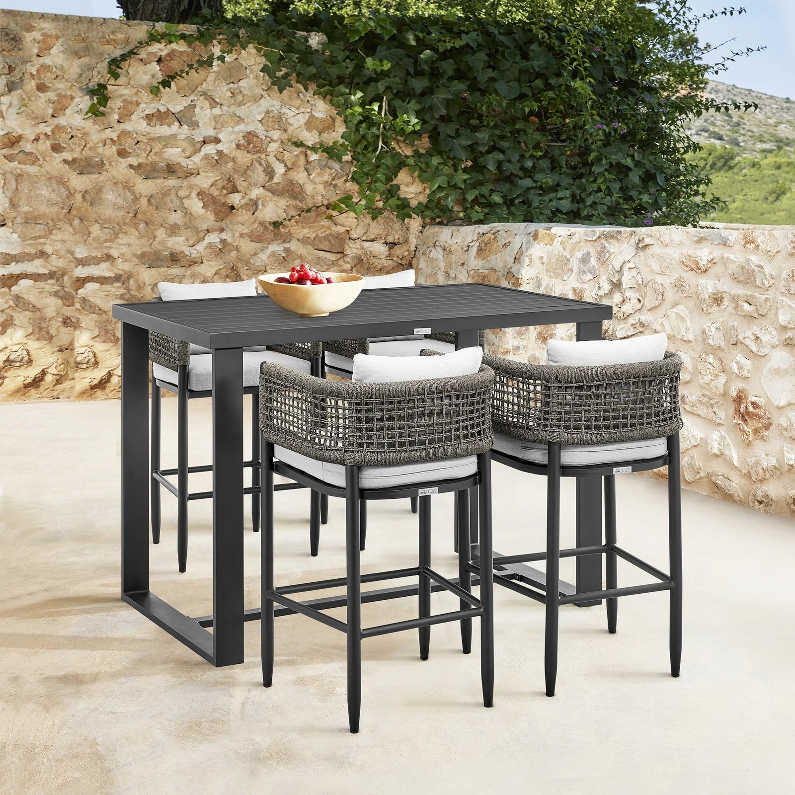 American Home Furniture Armen Living Felicia Outdoor Patio 5-Piece Bar Table Set