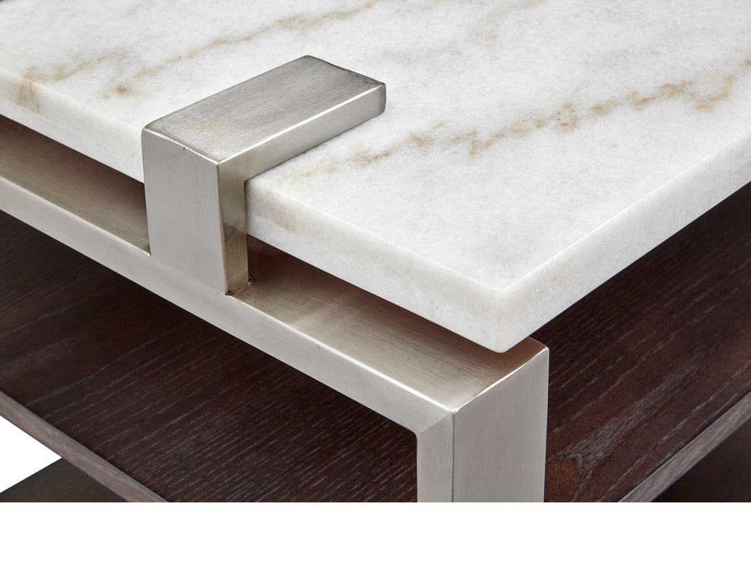 Paradox Pearl White And Roasted Almond And Brushed Platinum Rectangular End Table - T4852-03