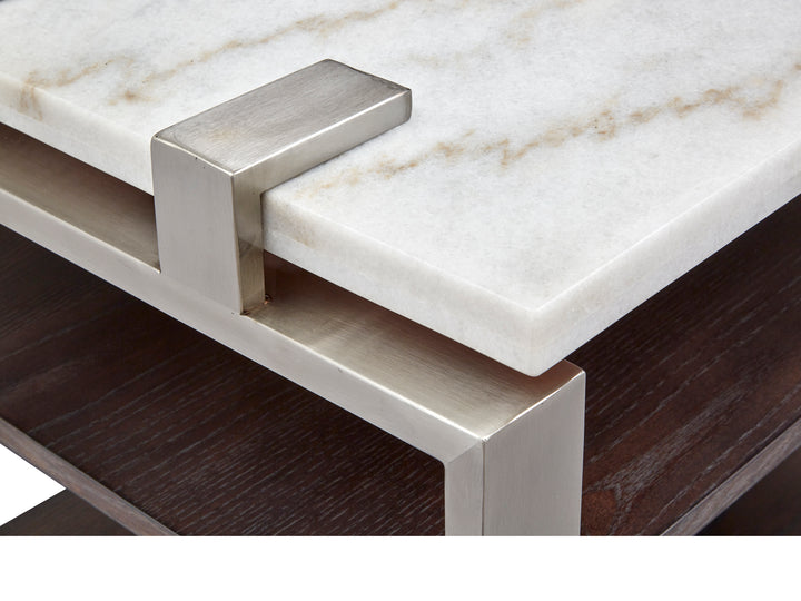 Paradox Pearl White And Roasted Almond And Brushed Platinum Rectangular End Table - T4852-03