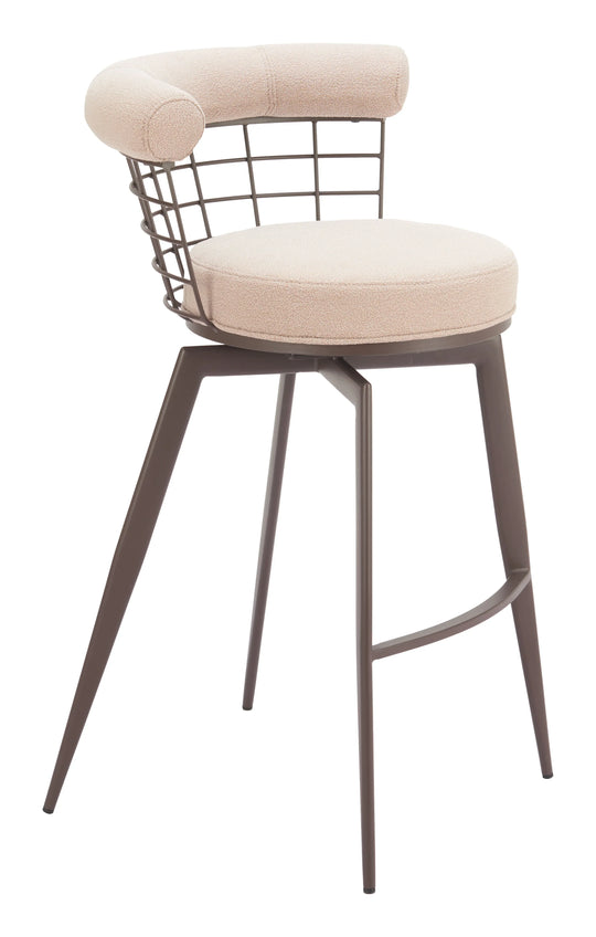 Zuo Saku Swivel Barstool Beige & Brown BAR STOOLS + COUNTER STOOLS