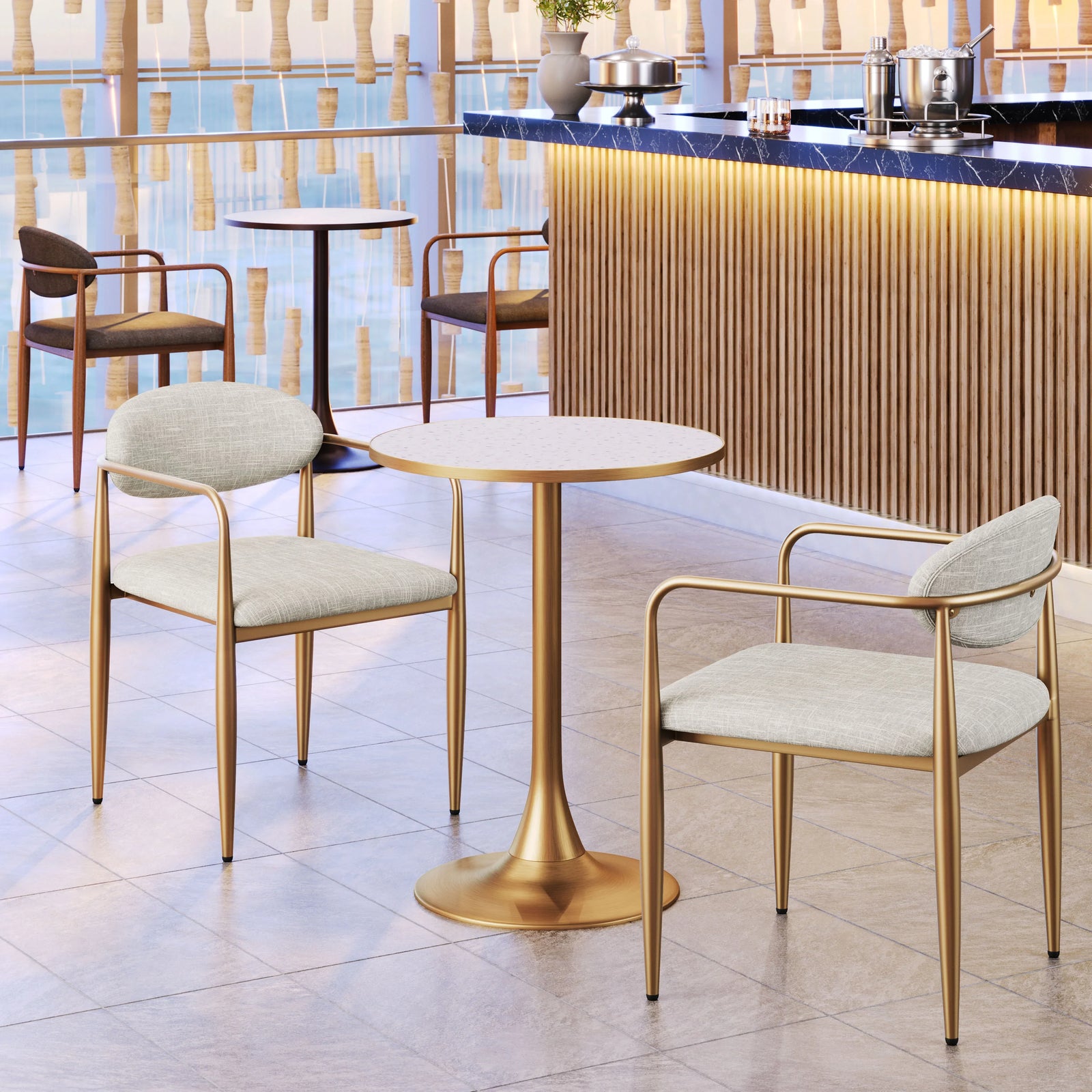 Zuo Bite Bistro Table Beige & Gold DINING TABLES