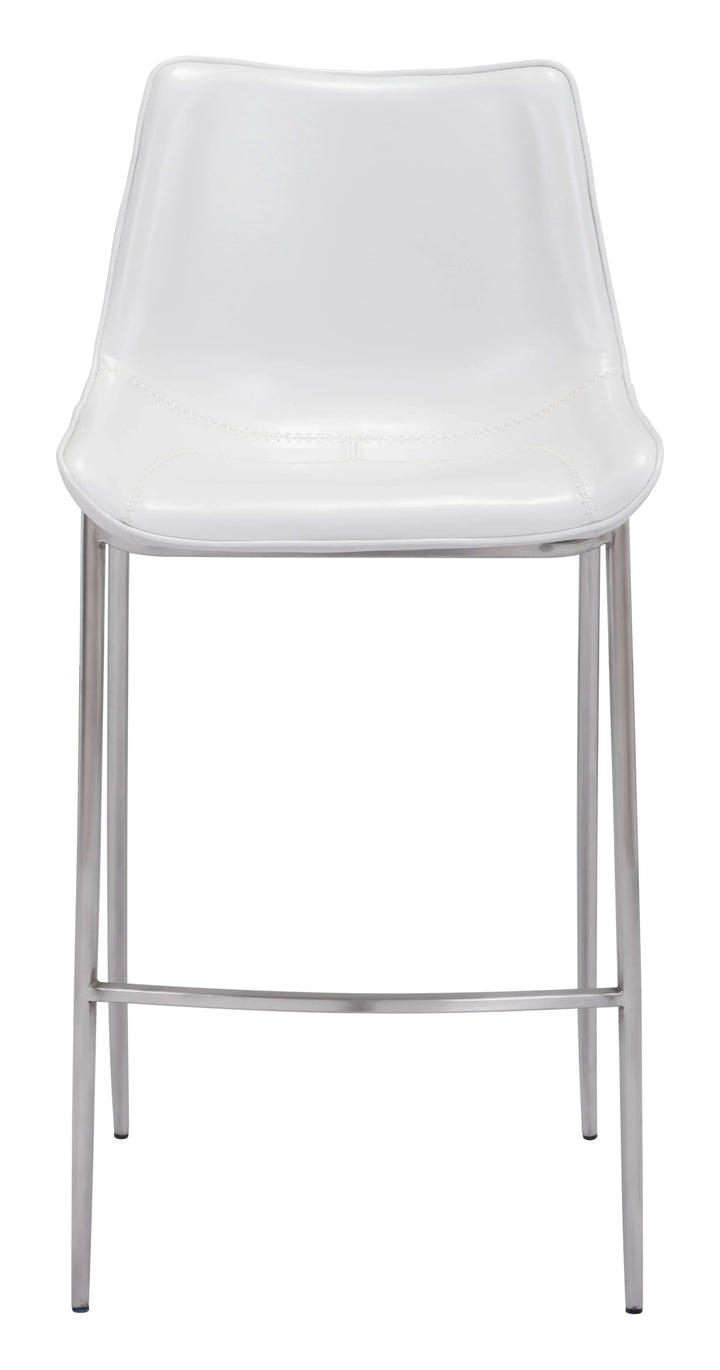 Magnus Barstool (Set of 2) White & Silver - AmericanHomeFurniture