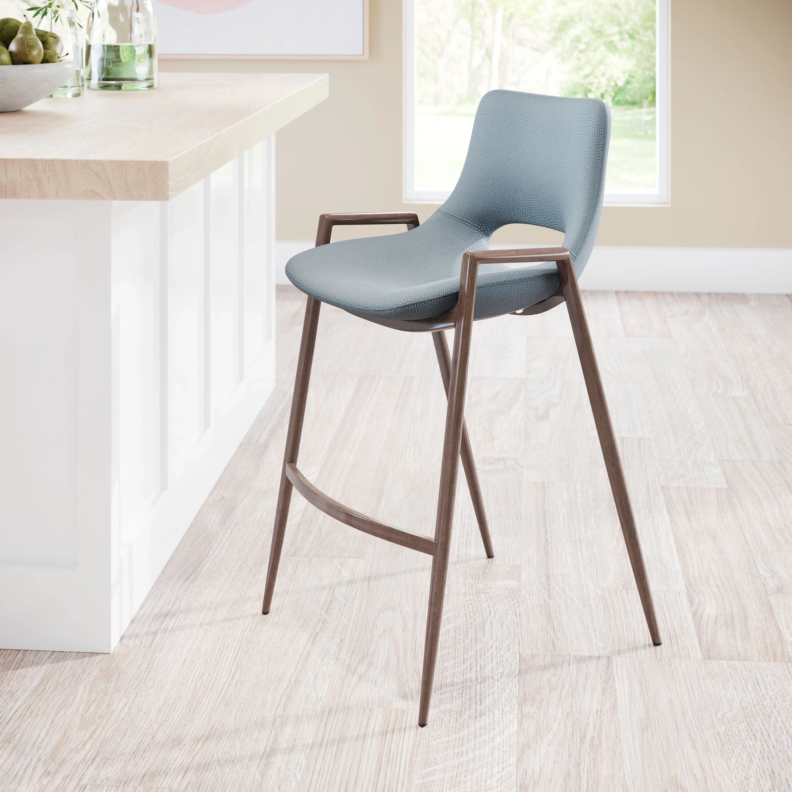 Zuo Desi Counter Stool (Set of 2) Azure Gray & Walnut BAR STOOLS + COUNTER STOOLS