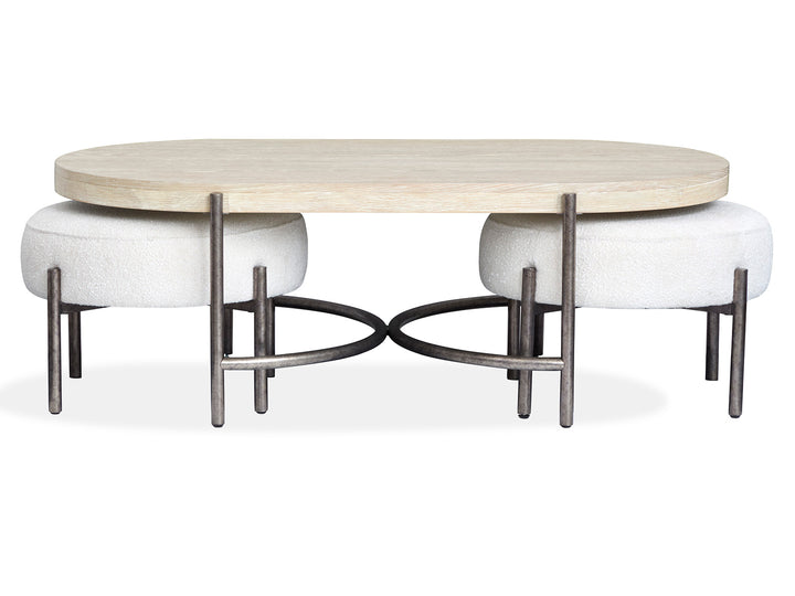 Jennings Edgecomb Grey And Weathered Antique Nickel Oval Cocktail Table With 2 Ottomans - T5927-47