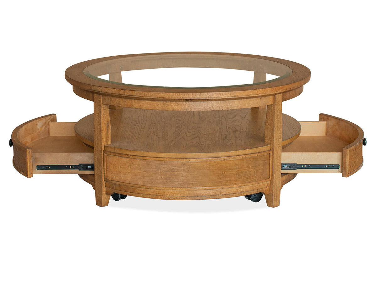 Durant Honey Brown Round Cocktail Table With Casters - T5814-45