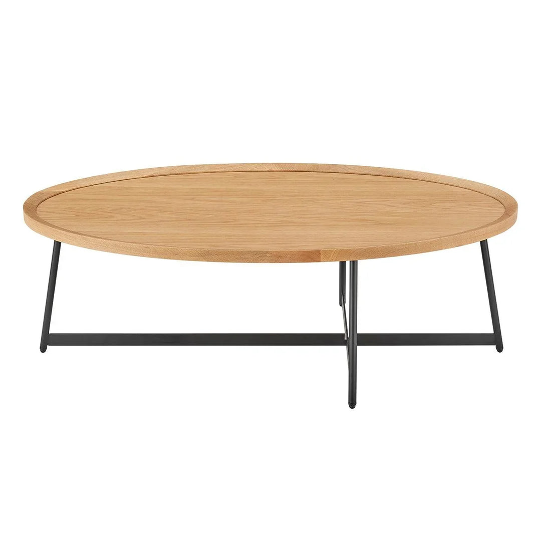NIKLAUS 47" OVAL COFFEE TABLE IN OAK AND BLACK BASE