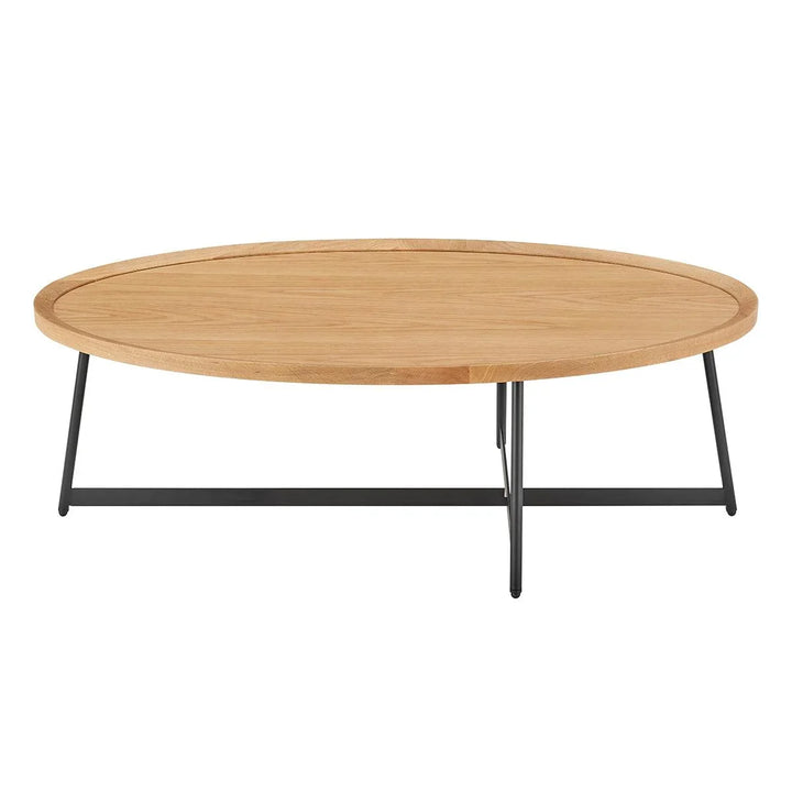 NIKLAUS 47" OVAL COFFEE TABLE IN OAK AND BLACK BASE
