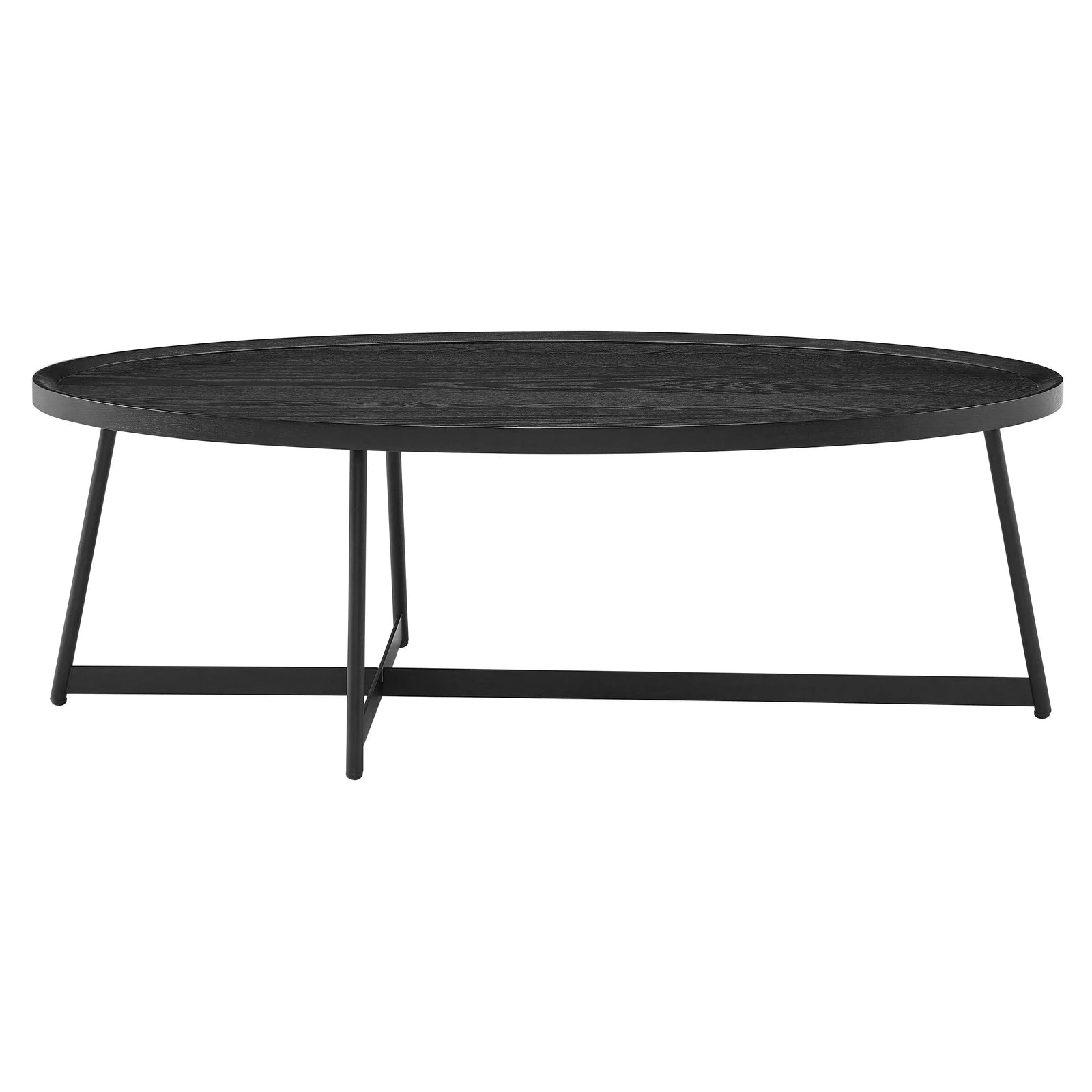 Euro Style NIKLAUS 47" OVAL COFFEE TABLE IN BLACK ASH WOOD AND BLACK BASE COFFEE TABLES
