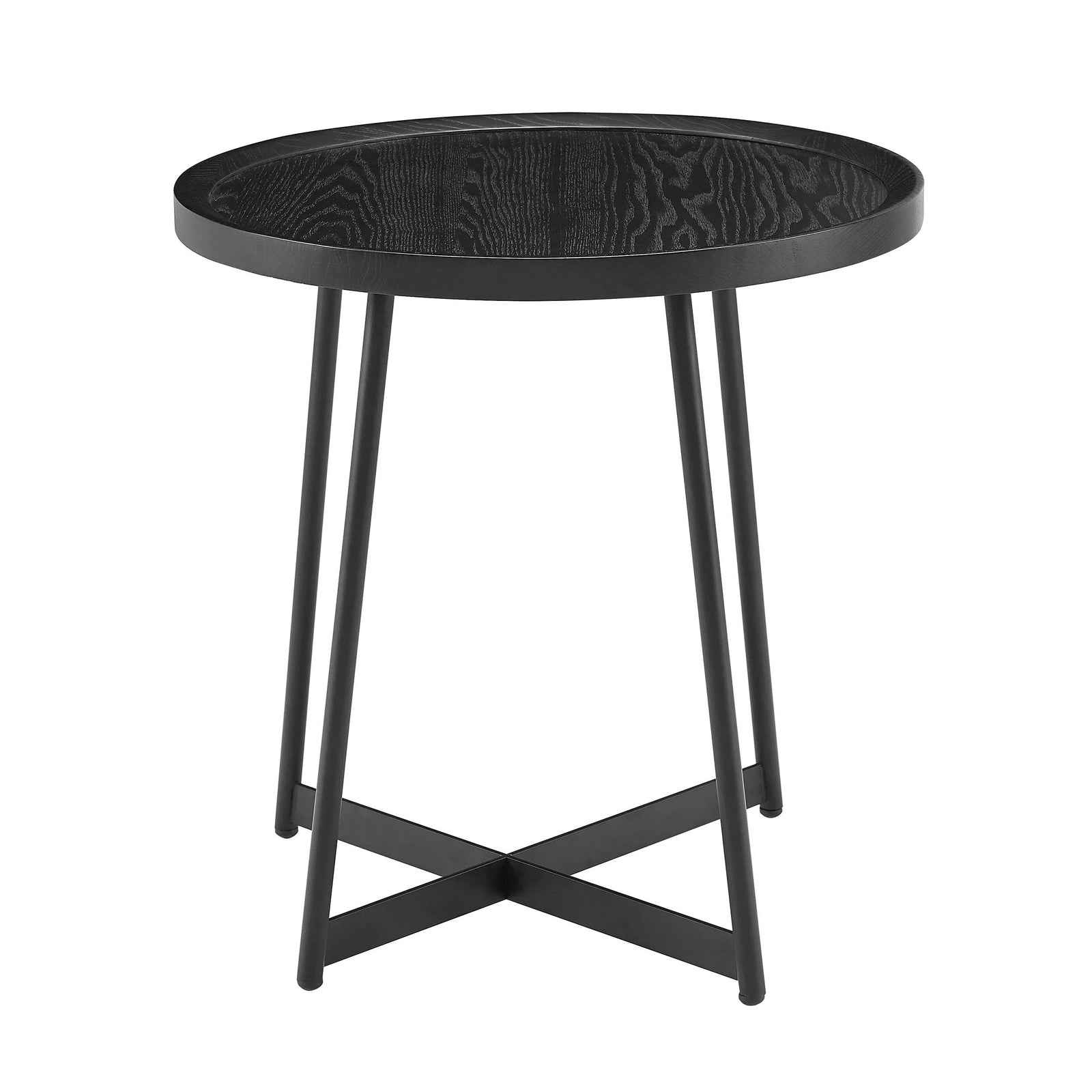 Euro Style Niklaus 22" Round Side Table in Black Ash Wood and Black Base ACCENT TABLES