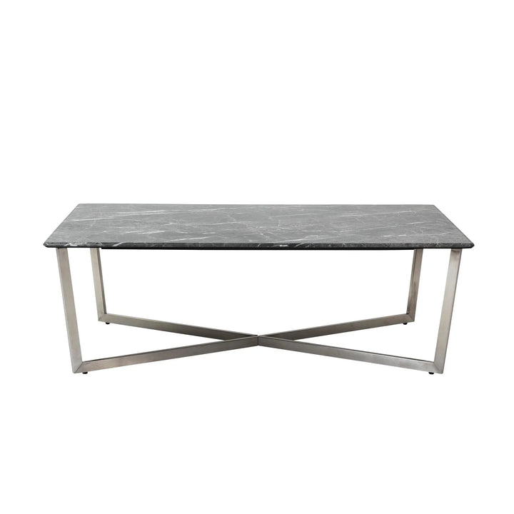 LLONA 48" RECTANGLE COFFEE TABLE IN BLACK MARBLE MELAMINE WITH BRUSHED STAINLESS STEEL BASE