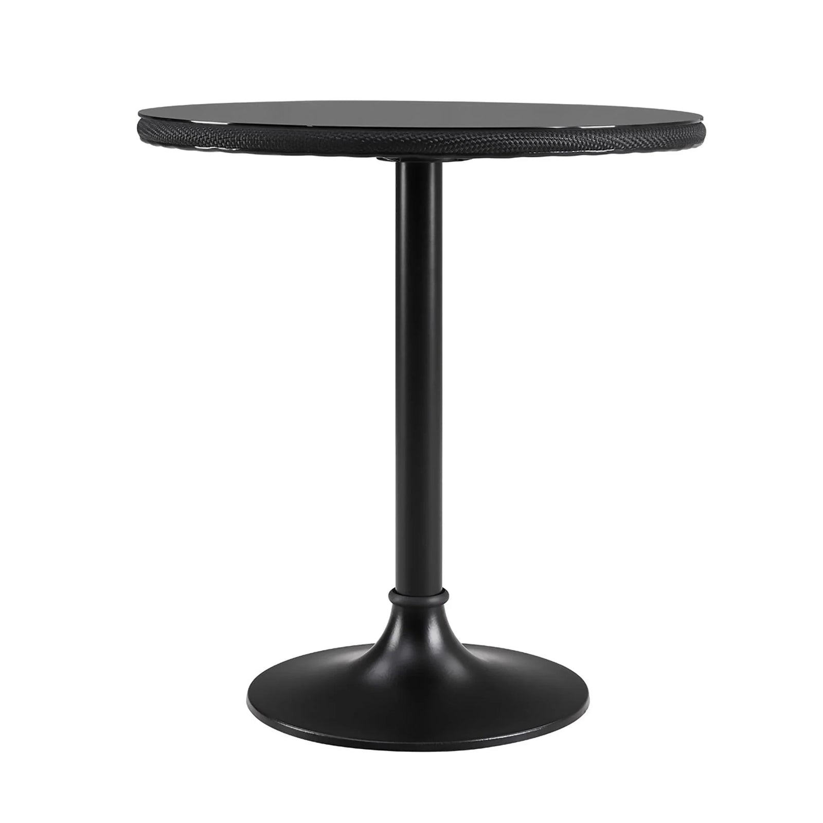 Euro Style ERLEND 30" BISTRO TABLE HAS A TEMPERED GLASS TOP OVER BLACK TEXTYLENE MESH WITH BLACK COLUMN AND BASE OUTDOOR D...