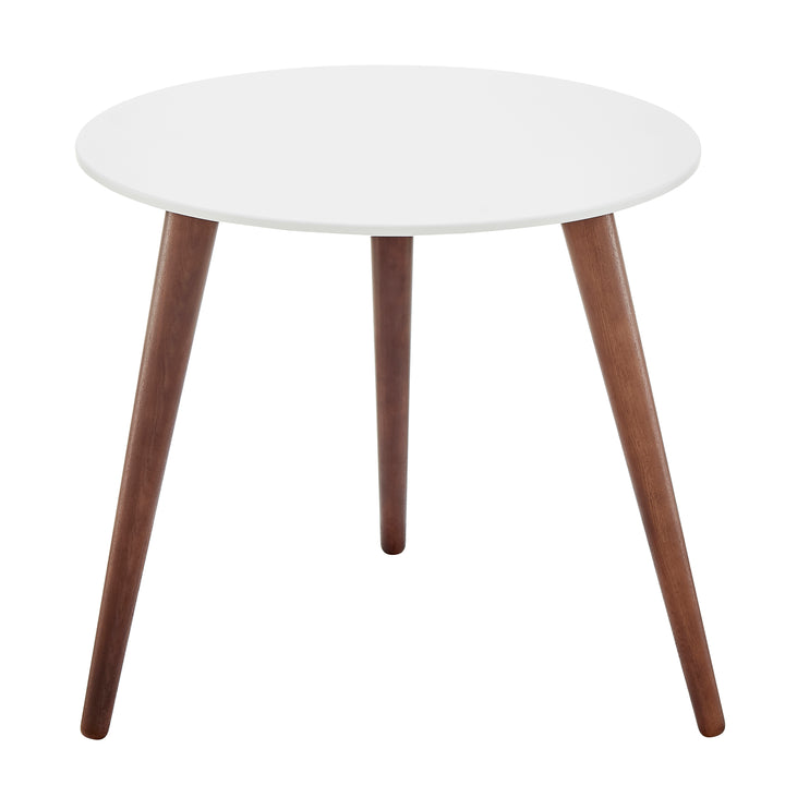 Manon Round Side Table in Matte White with Dark Walnut Legs - Euro Style - AmericanHomeFurniture