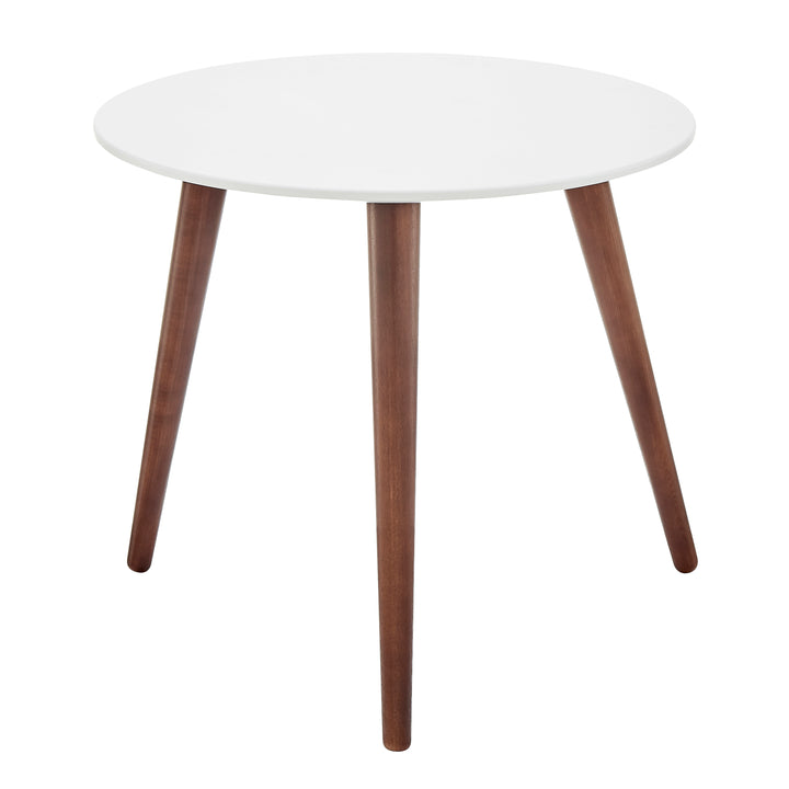 Manon Round Side Table in Matte White with Dark Walnut Legs - Euro Style - AmericanHomeFurniture