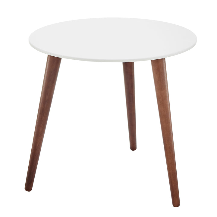 Manon Round Side Table in Matte White with Dark Walnut Legs - Euro Style - AmericanHomeFurniture