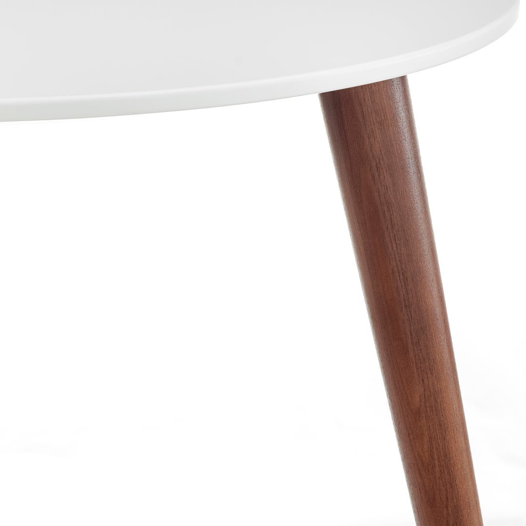 Manon Round Side Table in Matte White with Dark Walnut Legs - Euro Style - AmericanHomeFurniture