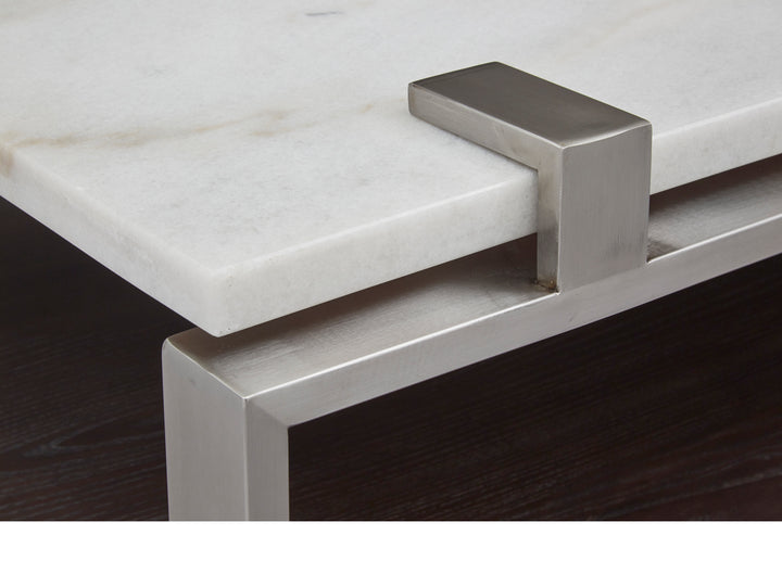 Paradox Pearl White And Roasted Almond And Brushed Platinum Rectangular Cocktail Table - T4852-43