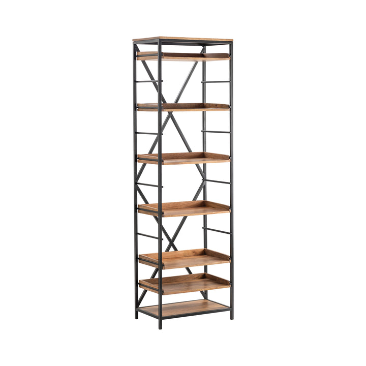 Tall Iron And Wood Bookshelf With Seven Shelves - AmericanHomeFurniture