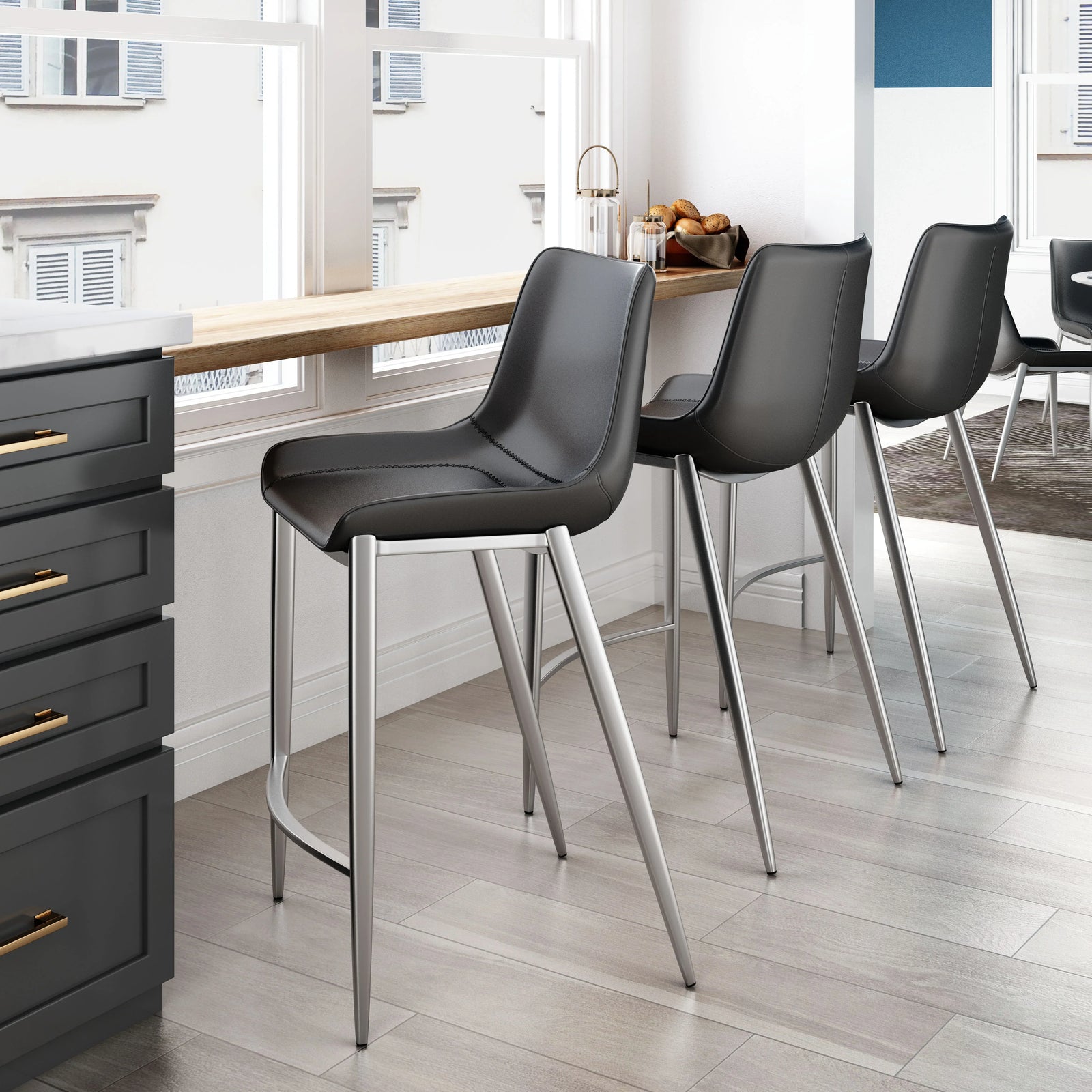 Zuo Magnus Counter Stool (Set of 2) Black & Silver BAR STOOLS + COUNTER STOOLS