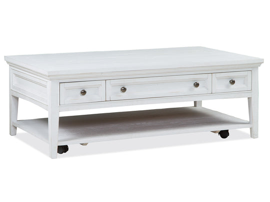 Heron Cove Chalk White Rectangular Cocktail Table With Casters - T4400-43