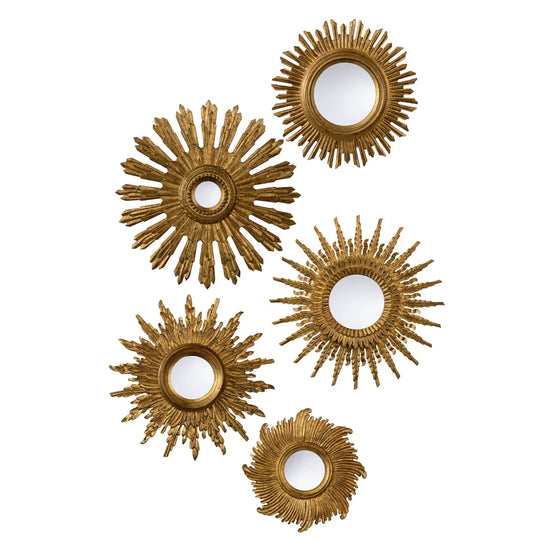Chelsea House Set of Five Gold Starburst Mirrors WALL MIRRORS
