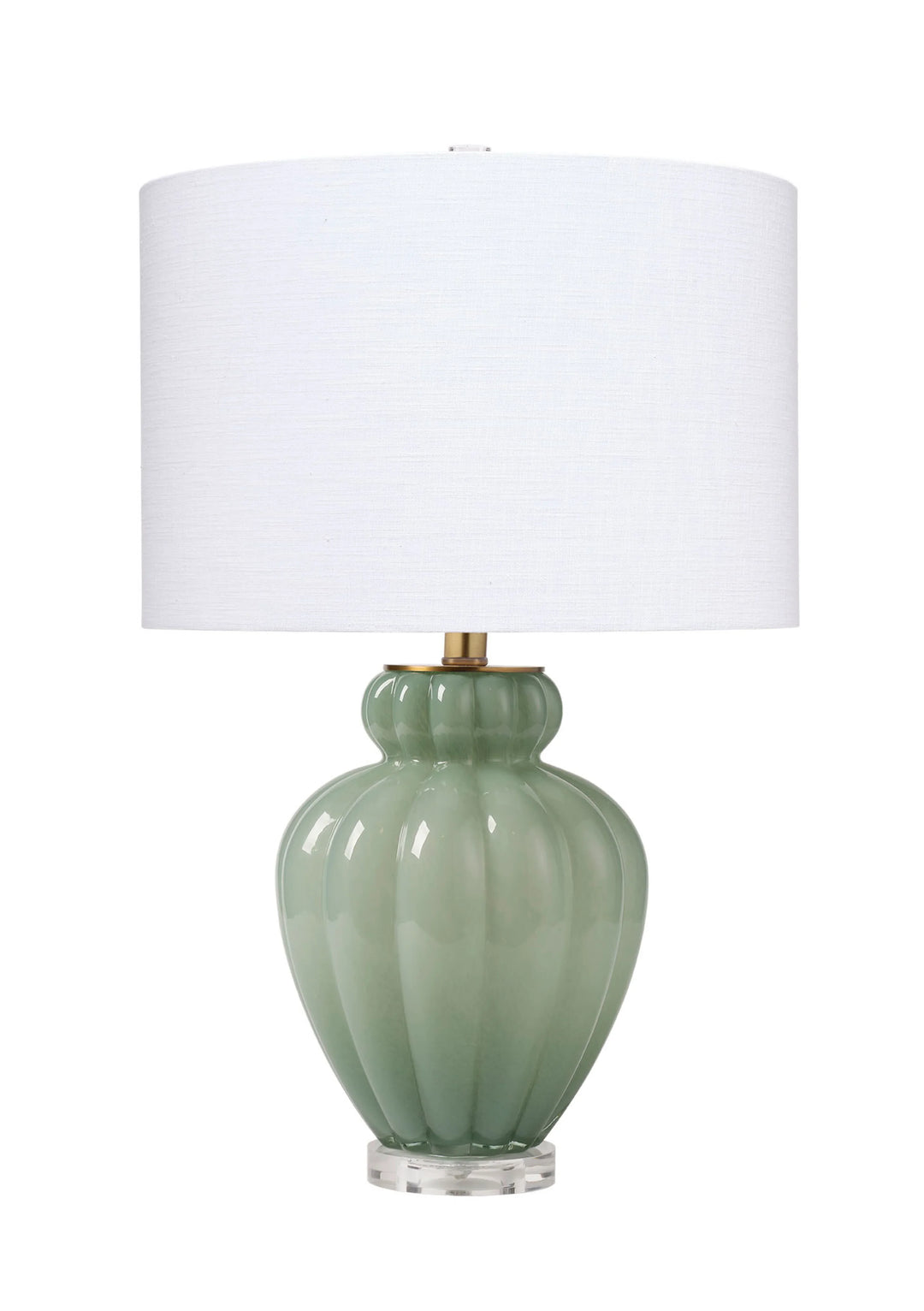 Agnes Blown Glass Table Lamp with Linen Shade, Celadon - AmericanHomeFurniture