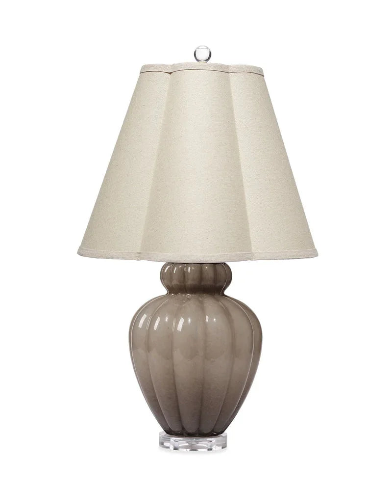 Agnes Blown Glass Table Lamp with Linen Scalloped Shade, Taupe - AmericanHomeFurniture